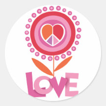 Fleur de paix et d'AMOUR Autocollant Rond