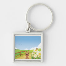 Fleur heureuse de nature de ciel bleu d'été de lap porte-clefs