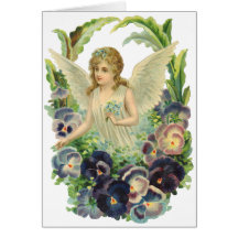 Fleur pourpre de pensée d'ange victorien vintage d carte