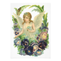 Fleur pourpre de pensée d'ange victorien vintage d cartons d'invitation