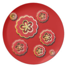 fleurs 3D jaunes rouges Assiette