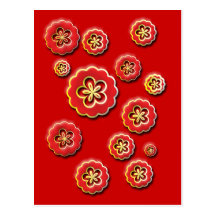 fleurs 3D jaunes rouges Cartes Postales