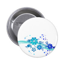 fleurs bleues et cyan badge