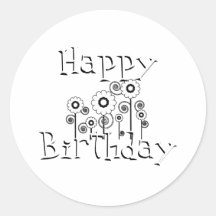 Fleurs d'anniversaire, blanches et noires, arrière autocollants