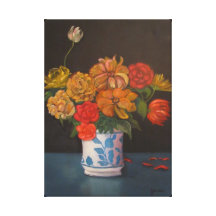 Fleurs dans le vase bleu à porcelaine toile tendue sur châssis