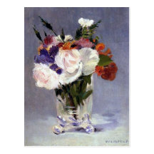 Fleurs dans un vase en cristal par Manet Cartes Postales
