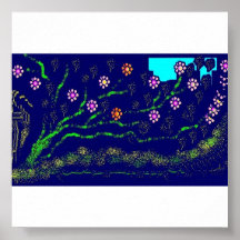 Fleurs d'Apple pendant la nuit Affiche