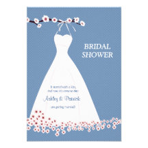 Fleurs de cerisier et robe de mariage sur la polka cartons d'invitation personnalisés