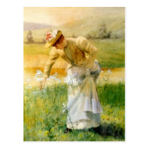 Fleurs de cueillette de femme carte postale