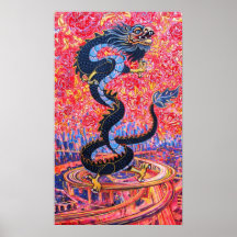 Fleurs de dragon au-dessus de l'affiche de ville
