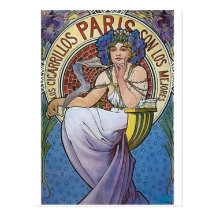 Fleurs de femme d'art déco de Mucha Paris Cartes Postales