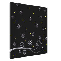 Fleurs de floraison argentées sur la toile noire d toile tendue sur châssis