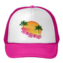 Fleurs de planche de surf et de ketmie casquette de camionneur