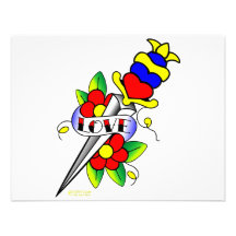 Fleurs de poignard et tatouage d'amour faire-parts