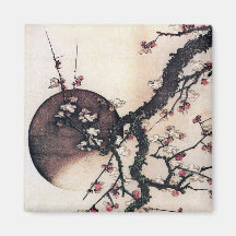 Fleurs de prune et la lune, Hokusai Aimants