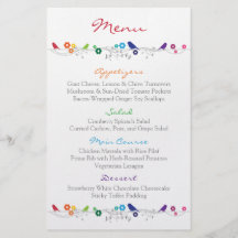 Fleurs d'oiseaux de menu de mariage d'arc-en-ciel tract customisé