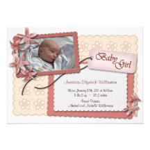 Fleurs et annonces roses de naissance de dentelle invitation personnalisable