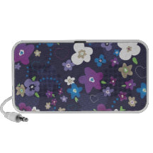 Fleurs et haut-parleur bleus mignons de griffonnag