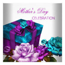 Fleurs florales de roses roses turquoises pourpres cartons d'invitation
