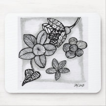 Fleurs - noires et blanches tapis de souris