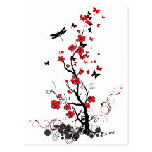 Fleurs noires et rouges cartes postales