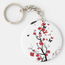 Fleurs noires et rouges porte-clef