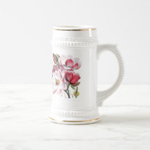 Fleurs roses de magnolia tasse à café