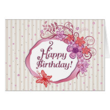 Fleurs roses et rétro carte d'anniversaire de papi