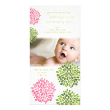Fleurs roses et vertes de carte de remerciements d cartes avec photo