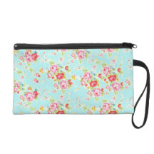 Fleurs roses minables bleues de roses floraux chic pochettes avec dragonne