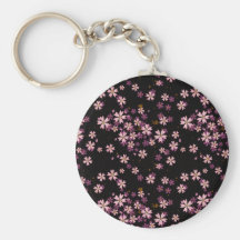 Fleurs roses sur le noir porte-clefs