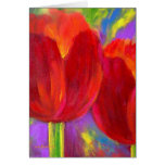Fleurs rouges de tulipes peignant l'art - multi carte de vœux