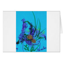 Fleurs sur le bleu carte de vœux