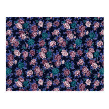 Fleurs vintages sur le bleu marine carte postale