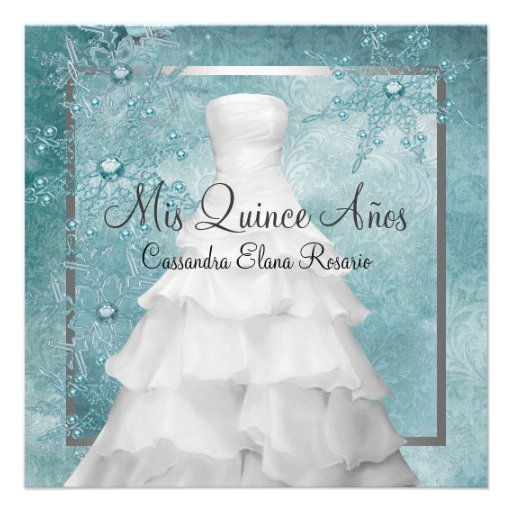 Flocons de neige bleus turquoises Quinceanera d'hi Invitations Personnalisées