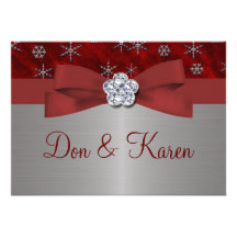 Flocons de neige rouges de velours et d'argent invitations