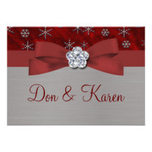 Flocons de neige rouges de velours et d'argent invitations