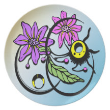 Floral abstrait - plat pourpre et rose assiette pour soirée