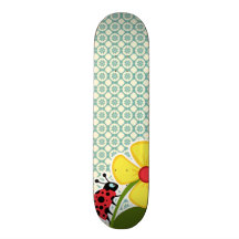 Floral bleu-vert et crème ; Coccinelle Planches À Roulettes Customisées