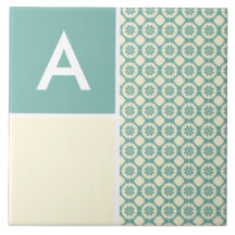 Floral bleu-vert et crème ; Mignon Carreau En Céramique