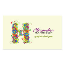 Floral Monogram "H" Initial Business Card
