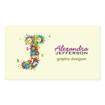 Floral Monogram "J" Initial Business Card