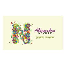 Floral Monogram "N" Initial Business Card