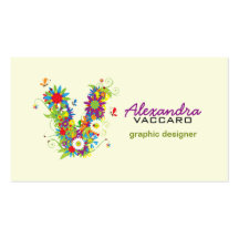 Floral Monogram "V" Initial Business Card