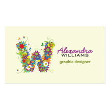 Floral Monogram "W" Initial Business Card