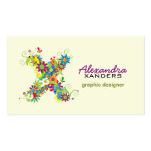 Floral Monogram "X" Initial Business Card