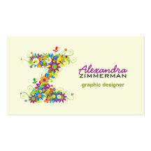 Floral Monogram "Z" Initial Business Card
