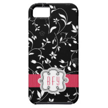 Floral noir et blanc assez Girly avec le rouge Coque Case-Mate iPhone 5
