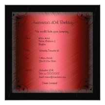 Floral noir rouge de charme d'anniversaire d'invit