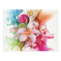 Floral swirly design in bright colors postcard